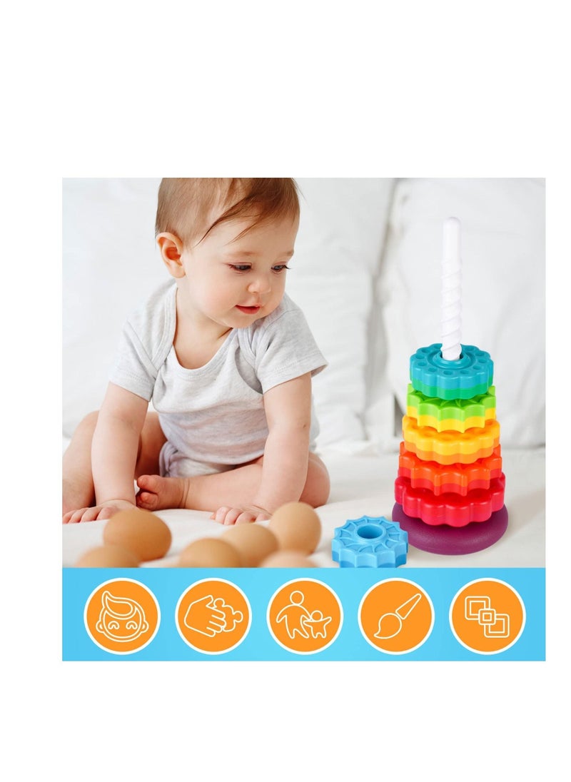 Spinning Stacking Toys, Stacking Toy for Babies and Toddlers, Rainbow Spin Tower, Educational Toddler Learning Toys, Autism Spin Stack Toys, Suitable for Gifts for Boys and Girls