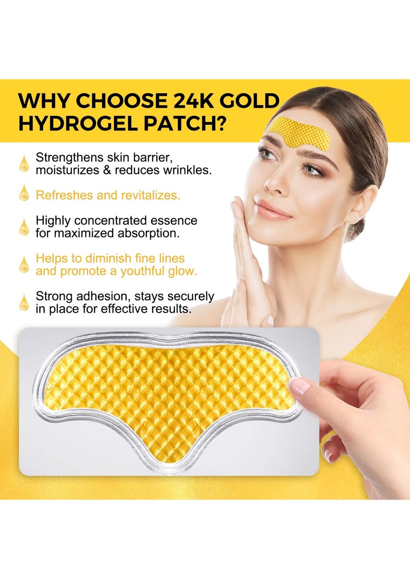 12Pcs 24K Gold Forehead Collagen Patches Forehead Wrinkle Patches with Aloe Vera Collagen Shea Butter and Vitamin E Smooth Fine Line and Wrinkles Anti Wrinkle Forehead Wrinkle Treatment Patch