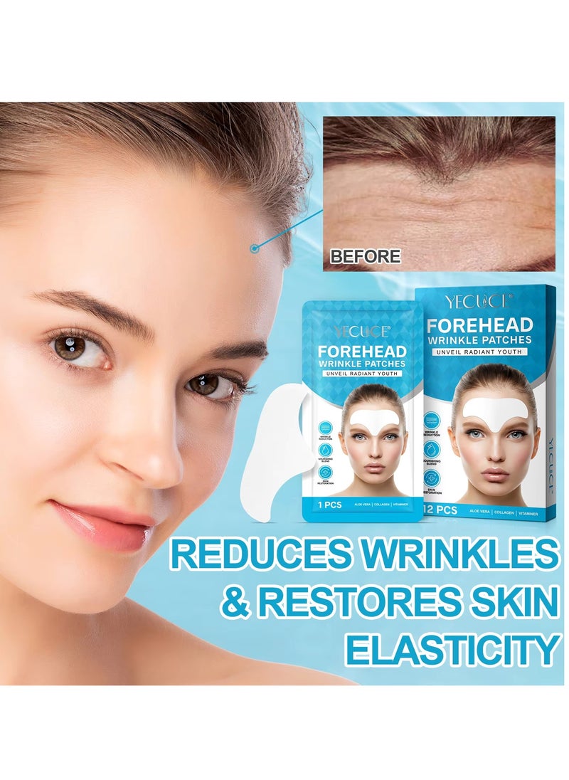 12 Pcs Forehead Wrinkle Patches Forehead Wrinkle Patch with Aloe Vera Collagen Hyaluronic Acid & Vitamin E Smooth Fine Lines & Wrinkles Anti-Wrinkle Forehead Wrinkles Treatment Patch