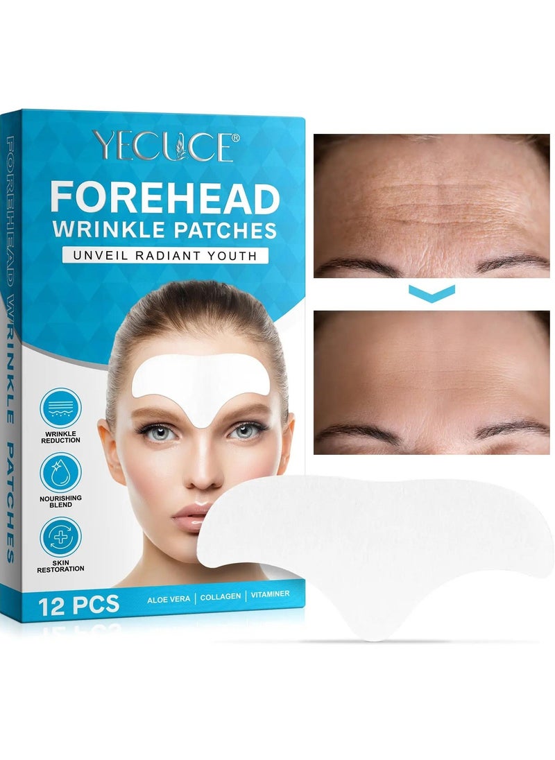 12 Pcs Forehead Wrinkle Patches Forehead Wrinkle Patch with Aloe Vera Collagen Hyaluronic Acid & Vitamin E Smooth Fine Lines & Wrinkles Anti-Wrinkle Forehead Wrinkles Treatment Patch