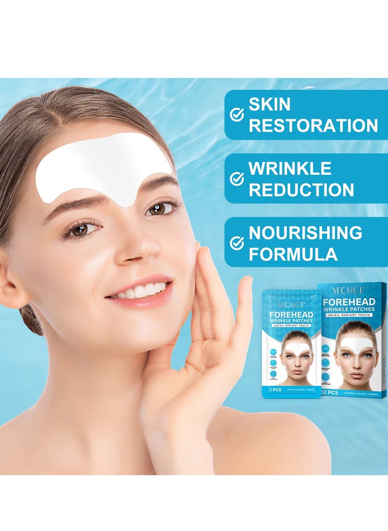 12 Pcs Forehead Wrinkle Patches Forehead Wrinkle Patch with Aloe Vera Collagen Hyaluronic Acid & Vitamin E Smooth Fine Lines & Wrinkles Anti-Wrinkle Forehead Wrinkles Treatment Patch