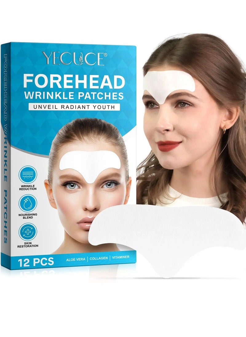 12 Pcs Forehead Wrinkle Patches Forehead Wrinkle Patch with Aloe Vera Collagen Hyaluronic Acid & Vitamin E Smooth Fine Lines & Wrinkles Anti-Wrinkle Forehead Wrinkles Treatment Patch