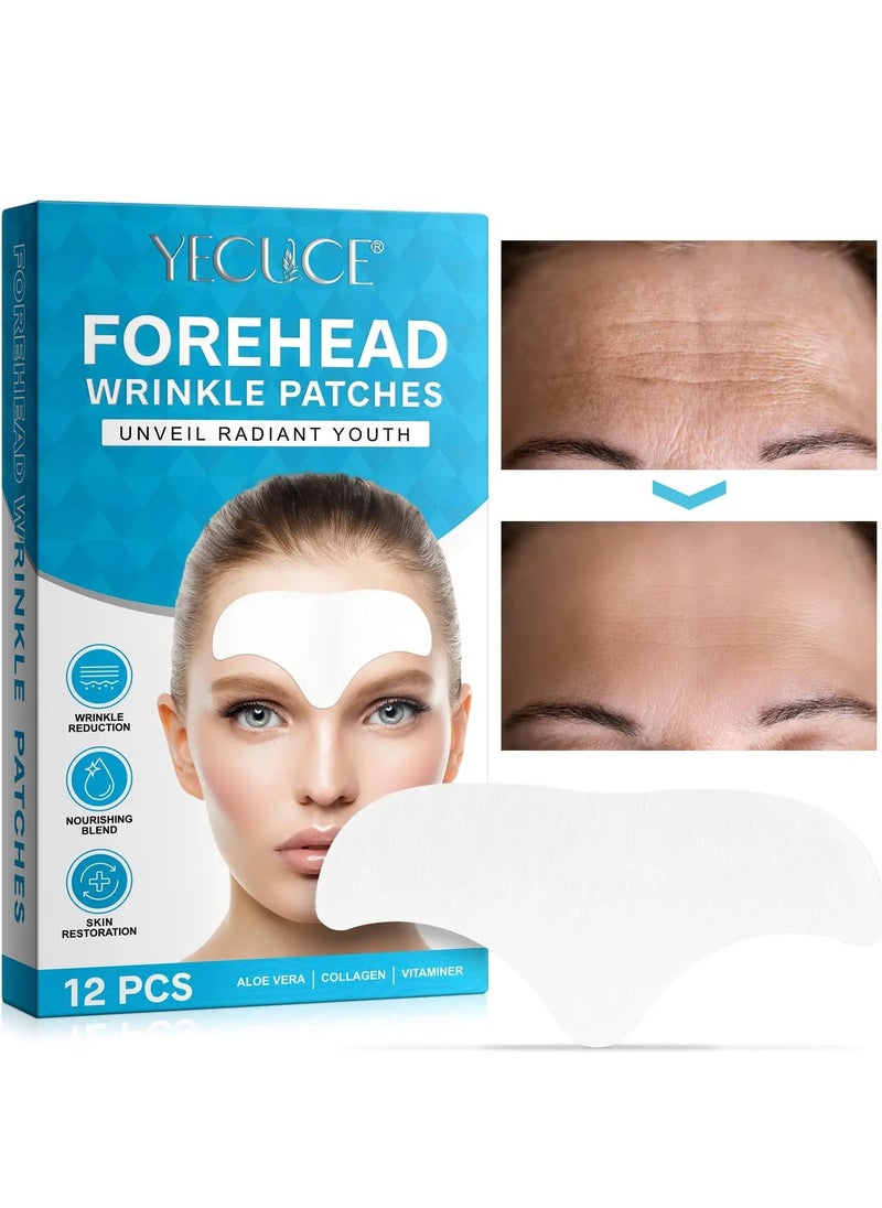 12 Pcs Forehead Wrinkle Patches Forehead Wrinkle Patch with Aloe Vera Collagen Hyaluronic Acid & Vitamin E Smooth Fine Lines & Wrinkles Anti-Wrinkle Forehead Wrinkles Treatment Patch