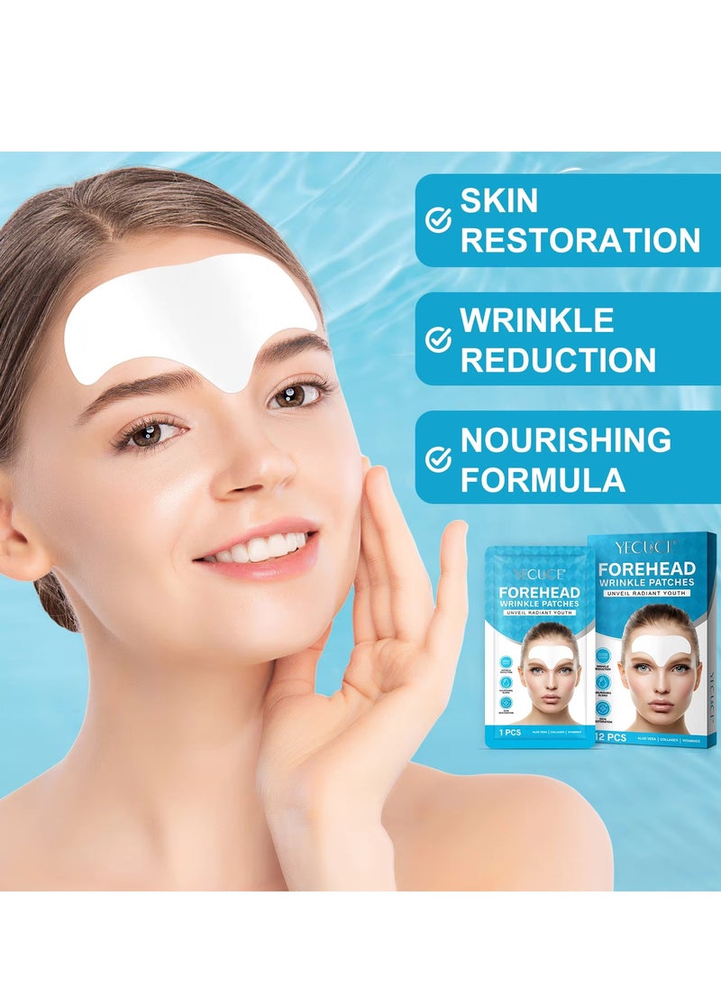 12 Pcs Forehead Wrinkle Patches Forehead Wrinkle Patch with Aloe Vera Collagen Hyaluronic Acid & Vitamin E Smooth Fine Lines & Wrinkles Anti-Wrinkle Forehead Wrinkles Treatment Patch