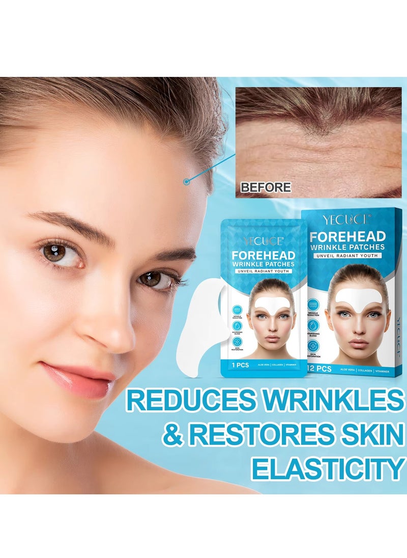 12 Pcs Forehead Wrinkle Patches Forehead Wrinkle Patch with Aloe Vera Collagen Hyaluronic Acid & Vitamin E Smooth Fine Lines & Wrinkles Anti-Wrinkle Forehead Wrinkles Treatment Patch