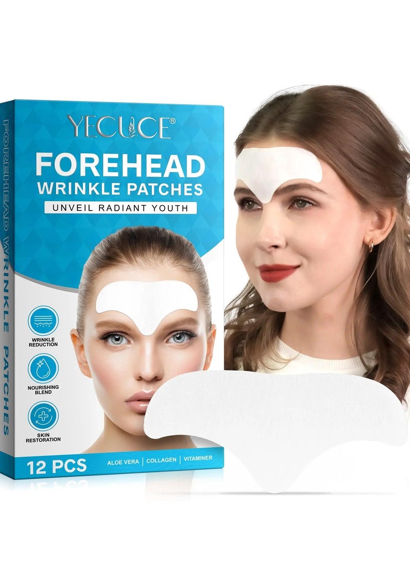 12 Pcs Forehead Wrinkle Patches Forehead Wrinkle Patch with Aloe Vera Collagen Hyaluronic Acid & Vitamin E Smooth Fine Lines & Wrinkles Anti-Wrinkle Forehead Wrinkles Treatment Patch