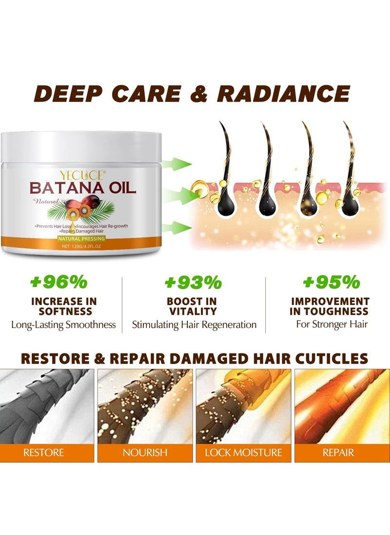 120g Natural Batana Oil Hair Butter Raw Batana Oil for Hair Growth with Castor Seed Oil and Shea Butter Batana Oil Enhance Hair Strength Prevent Hair Loss Repair Splitting Drying Hair Growth Oil