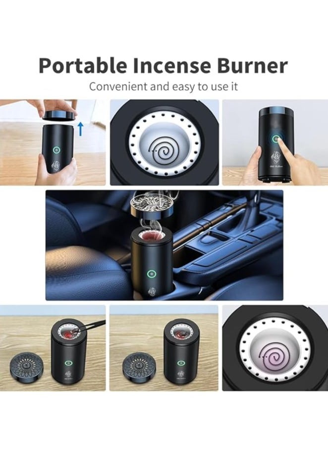 Electronic Bakhoor Burner,Rechargeable Aroma Diffuser,Portable Incense Burner, Car Incense burner Electric Arabic Incense Holder (Black)