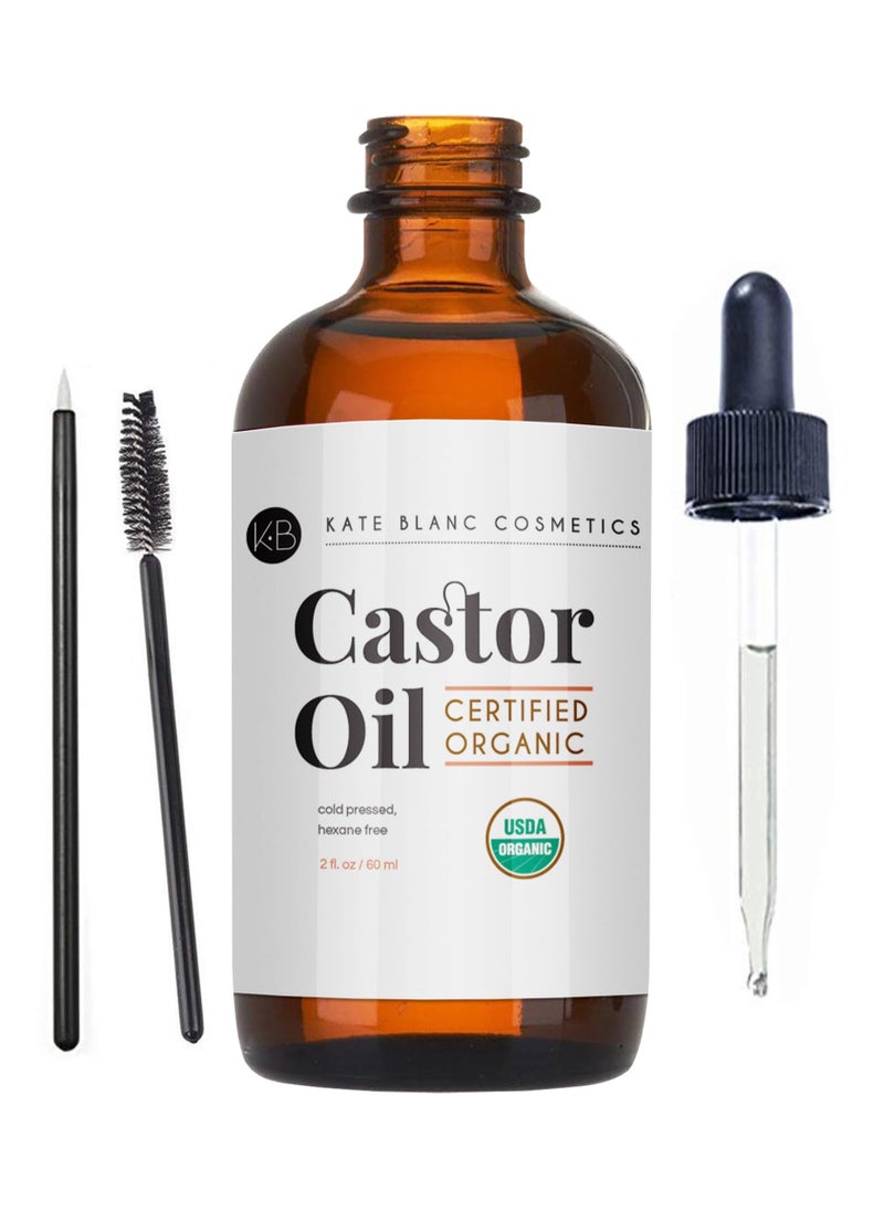 Castor Oil USDA Certified Organic for Eyelashes, Eyebrows and Hair 2oz