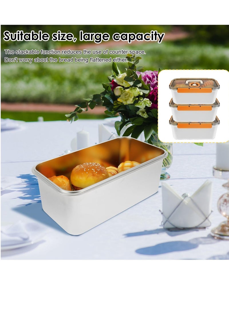 Stainless Steel Bread Box with Lid, Time Recording Bread Keeper, 6000ml Rectangular Bread Saver, Reusable Meal Prep Containers for Home, Travel, Work, Party, Leftovers(Orange Buckle)