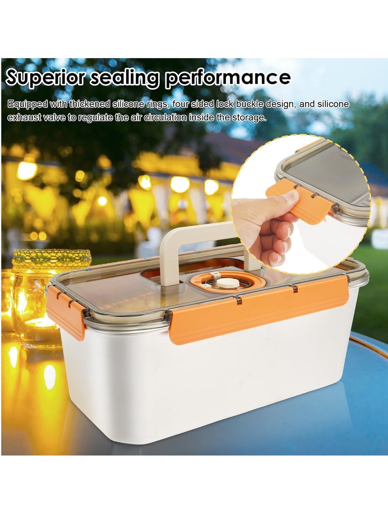 Stainless Steel Bread Box with Lid, Time Recording Bread Keeper, 6000ml Rectangular Bread Saver, Reusable Meal Prep Containers for Home, Travel, Work, Party, Leftovers(Orange Buckle)