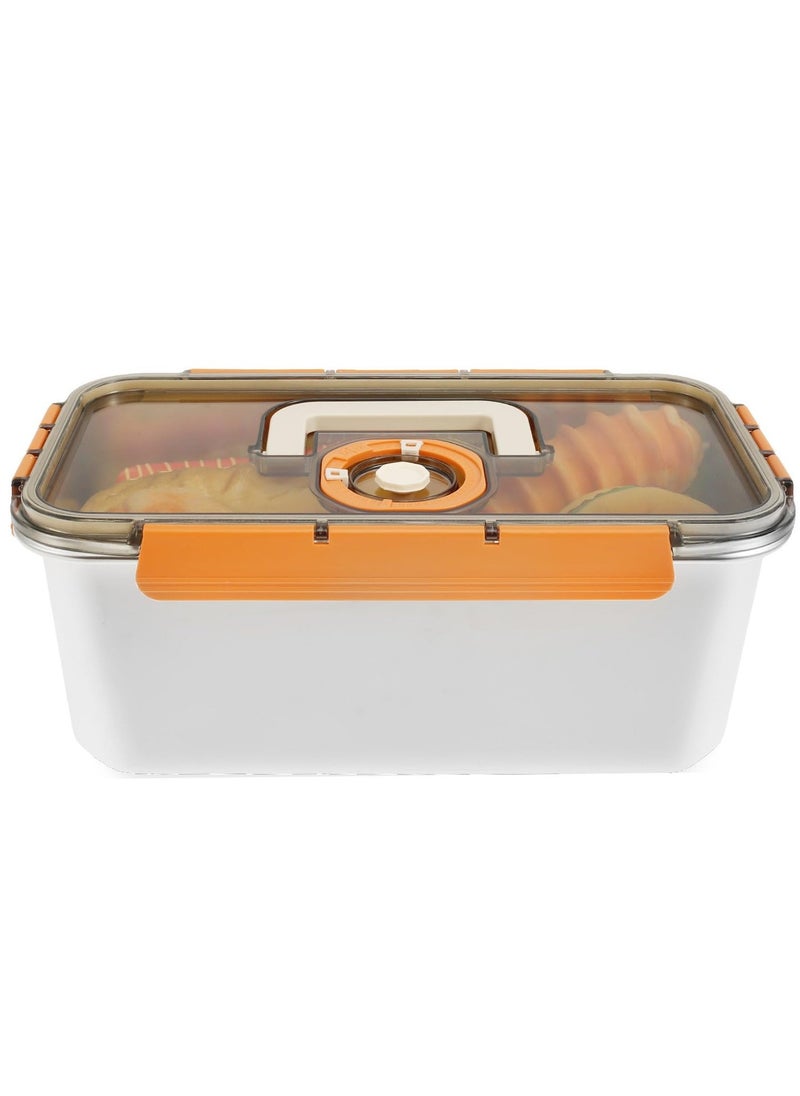 Stainless Steel Bread Box with Lid, Time Recording Bread Keeper, 6000ml Rectangular Bread Saver, Reusable Meal Prep Containers for Home, Travel, Work, Party, Leftovers(Orange Buckle)