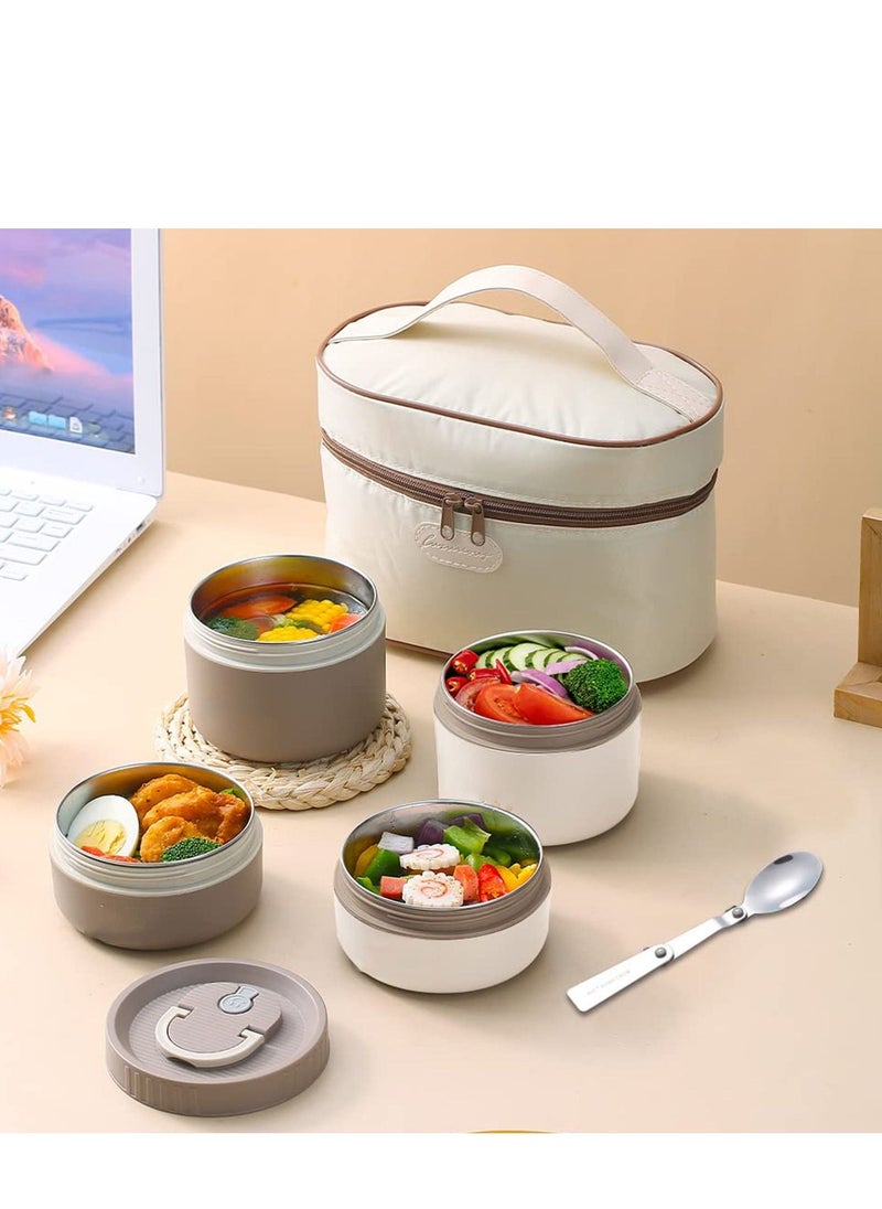 Insulated Stainless Steel Bento Lunch Box Set - Portable Thermal Food Container with Bag, Induction Cooker & Microwave Safe - Keep Warm Lunch Box for Adults and Kids (Khaki, 34oz)