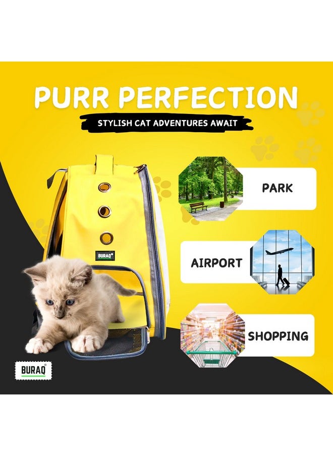 Pet Transparent Cat & Small Dog Puppy Kitty Shihtzu Carriers For Breathable Airline Travel Approved Air Ventilation Backpack Size 17 × 13 × 11 Inch (Yellow, Transparent Pet Bag)