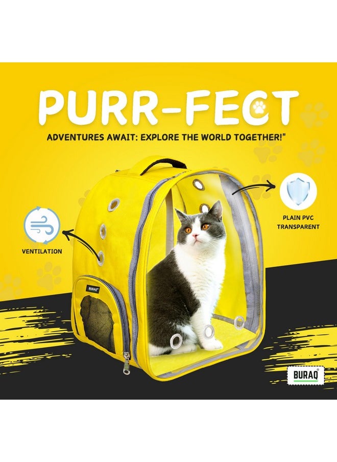 Pet Transparent Cat & Small Dog Puppy Kitty Shihtzu Carriers For Breathable Airline Travel Approved Air Ventilation Backpack Size 17 × 13 × 11 Inch (Yellow, Transparent Pet Bag)