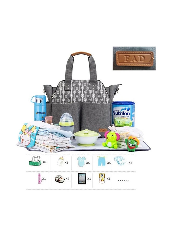 Polyester Multifunctional Waterproof Mother Baby Diaper Bag, Grey