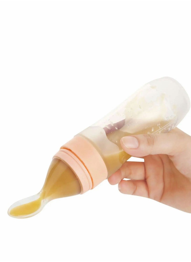 Baby Silicone Feeding Bottle Spoon 2 Pieces Food Feeder with Standing Base 4 oz Infant Fruit Squeeze for Dispensing