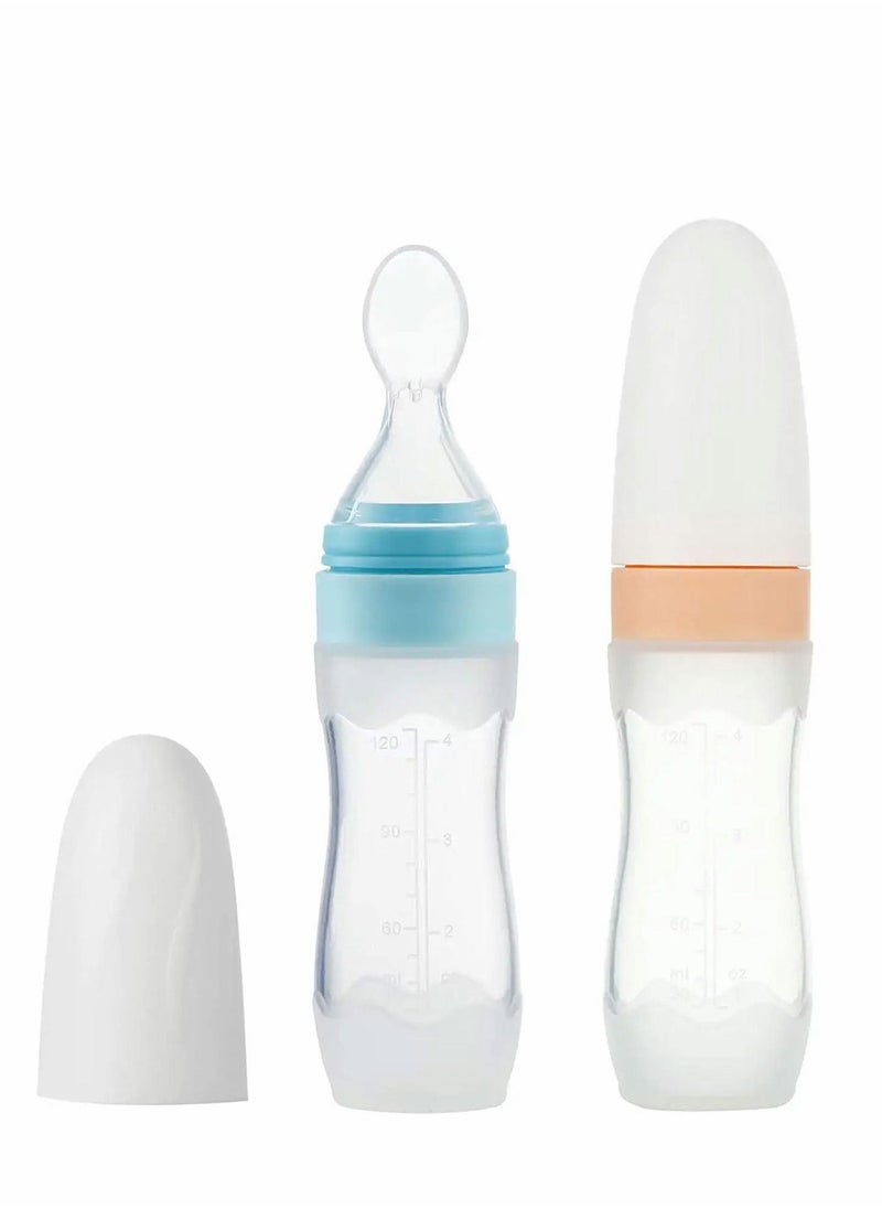 Baby Silicone Feeding Bottle Spoon 2 Pieces Food Feeder with Standing Base 4 oz Infant Fruit Squeeze for Dispensing