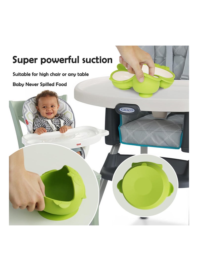 Silicone Baby Feeding Set, First Stage Baby Eating Set, Toddler Self Feeding Dish with Suction Bowl, Plate, Sippy Cup Spoons Forks and Adjustable Bib, Baby Led Weaning Supplies for 6+Months (Green)