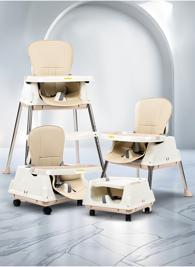 4 In 1 Baby High Chair for kids With Adjustable Height, Footrest, Tray And Belt For 6 Months to 3 Years Beige