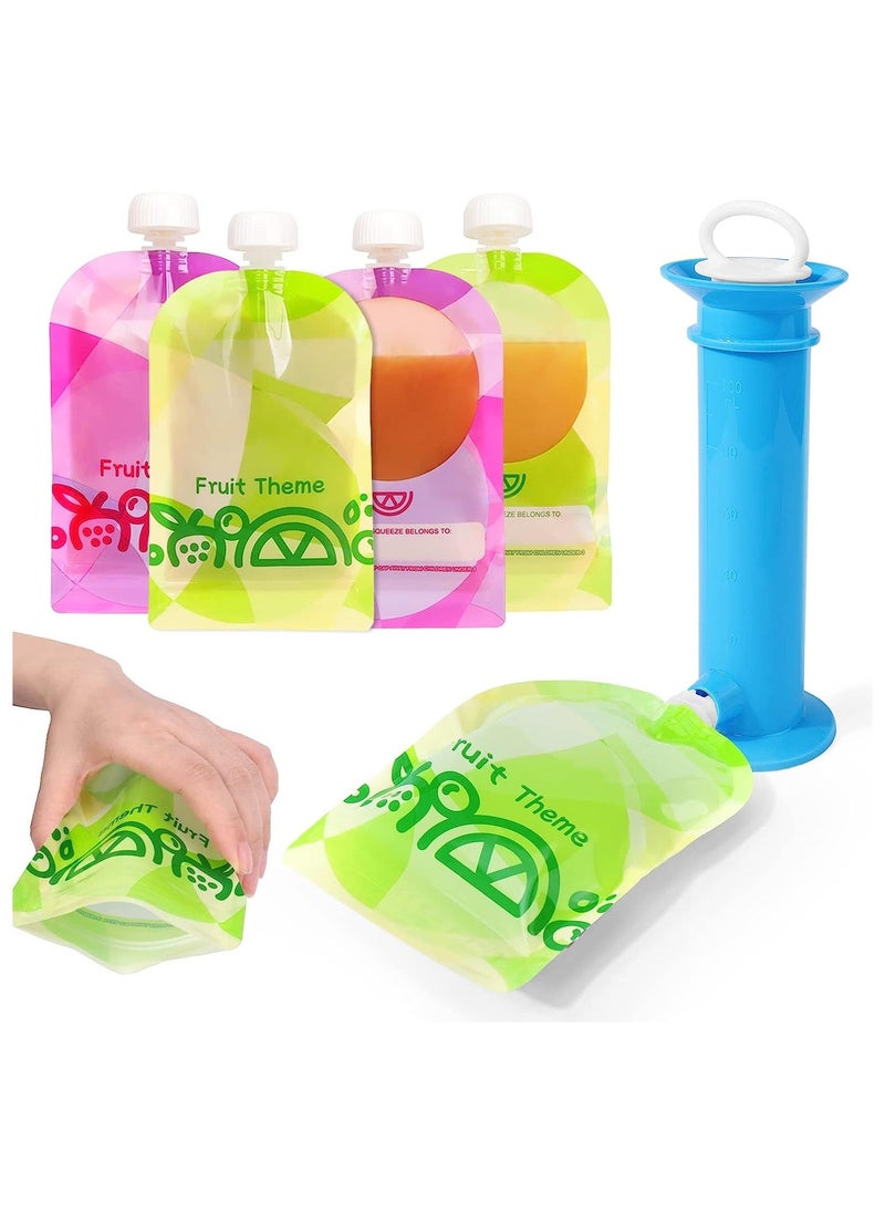 Baby Food Maker, with 4pcs reusable pouches for Toddlers Baby, Portable Baby Food Pouches Refillable Kit, with Bottom Double Lock Zipper, for Applesauce Yogurt Smoothie