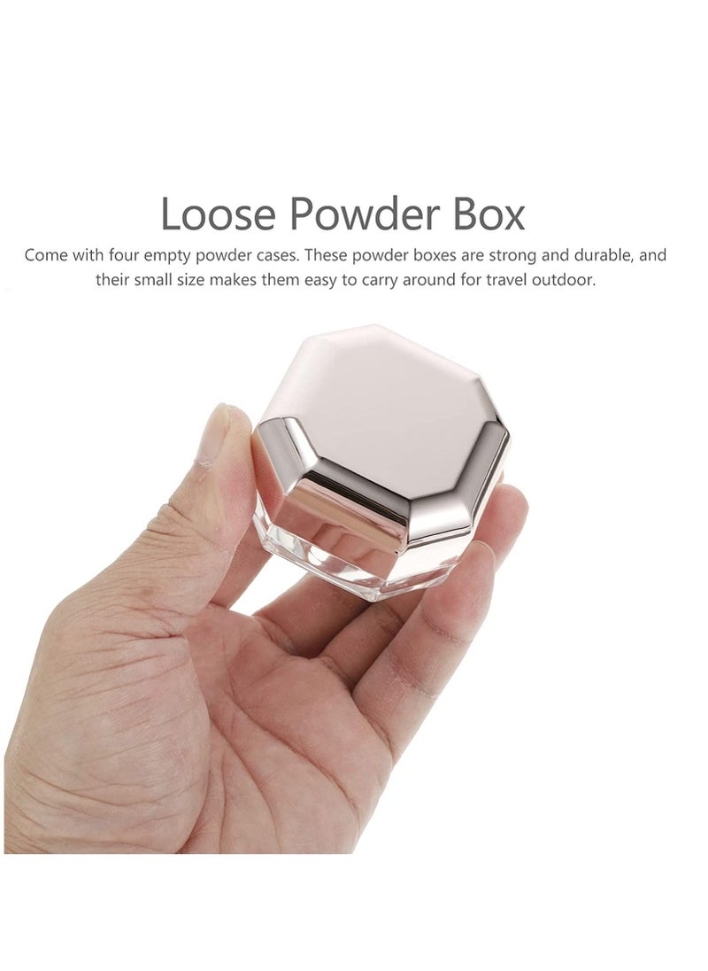 Loose Powder Container, Empty Reusable Plastic DIY Makeup Powder Case, Baby Powder Container Small Octagonal Box with Net Sifter and Lid, for Home and Travel 4pcs