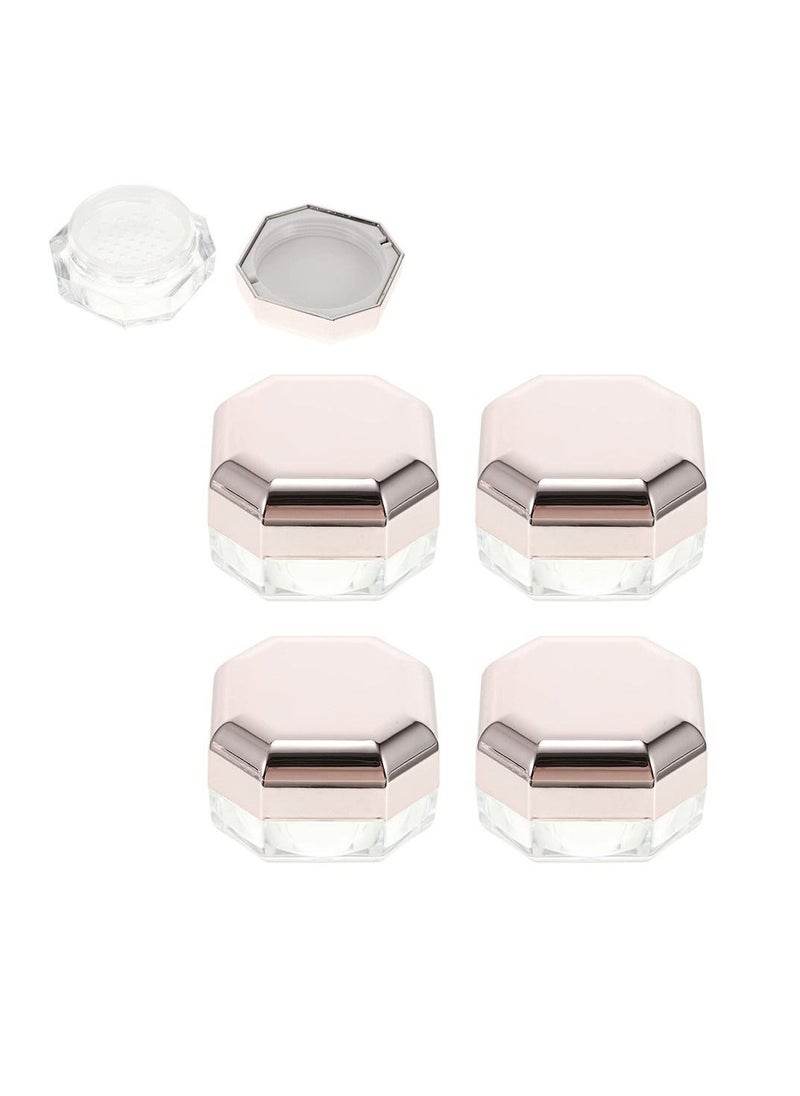 Loose Powder Container, Empty Reusable Plastic DIY Makeup Powder Case, Baby Powder Container Small Octagonal Box with Net Sifter and Lid, for Home and Travel 4pcs