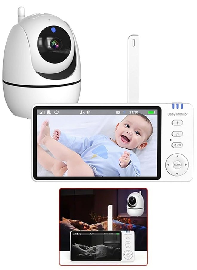 5 Inch HD Baby Monitor with Remote Pan Tilt Zoom Camera, Wireless Infant Monitor with 2 Way Audio and Hypnotic Music, Night Vision, Temperature Display and Soothing Lullabies, Baby Moniter Wireless Camera