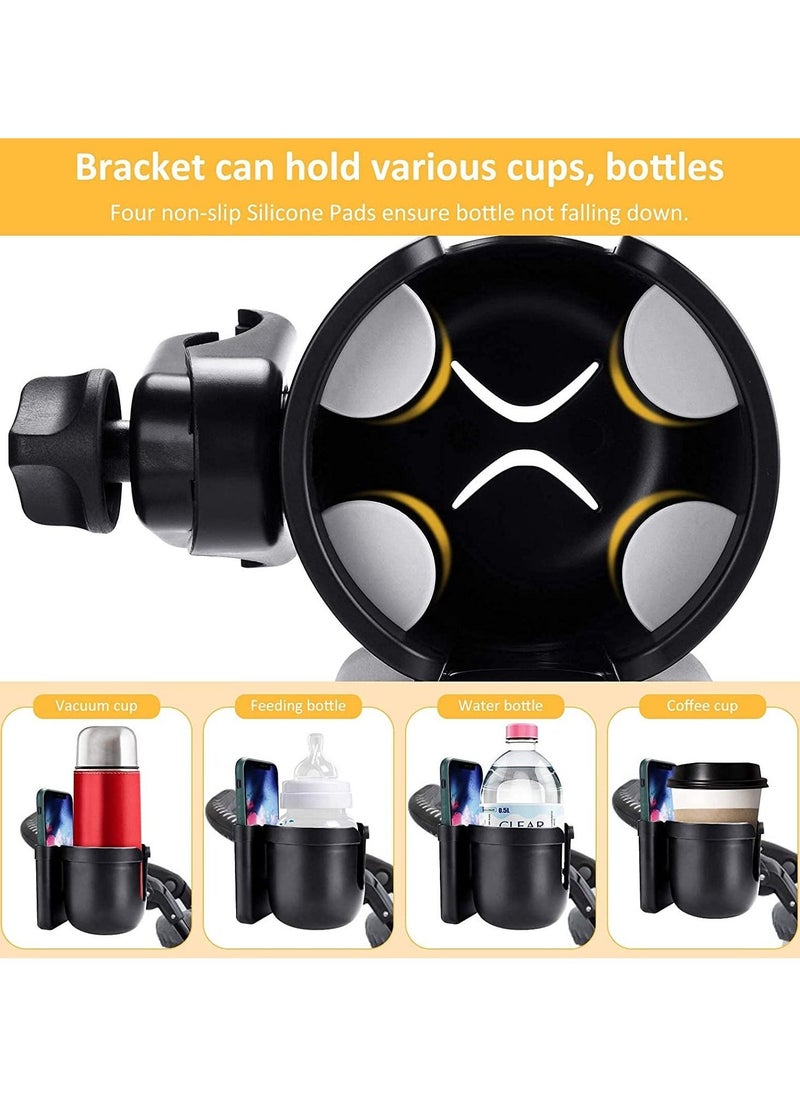 Baby Stroller Cup Holder with Mobile Phone Box 2-in-1 Universal Bottle Water Holder, for Buggy Trolley Walker Bike Wheelchair, Universal Coffee Drink Organizer