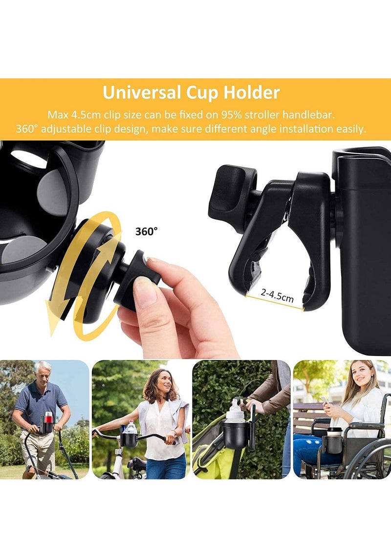 Baby Stroller Cup Holder with Mobile Phone Box 2-in-1 Universal Bottle Water Holder, for Buggy Trolley Walker Bike Wheelchair, Universal Coffee Drink Organizer