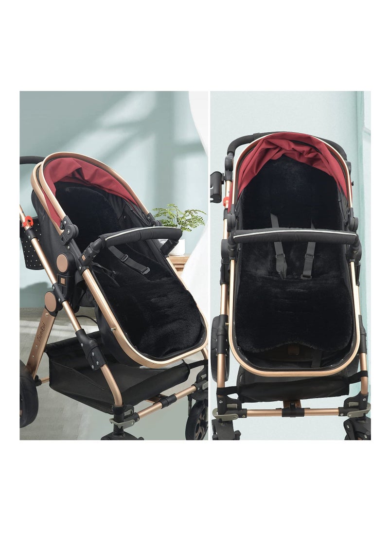 Winter Warm Baby Stroller Cushion (78 x 35cm), Universal Newborn Carriage Cushion Faux Sheepskin Baby Seat Pad Soft Baby Seat Liner Newborn Stroller Cushion Comfortable Winter Cushion for Stroller