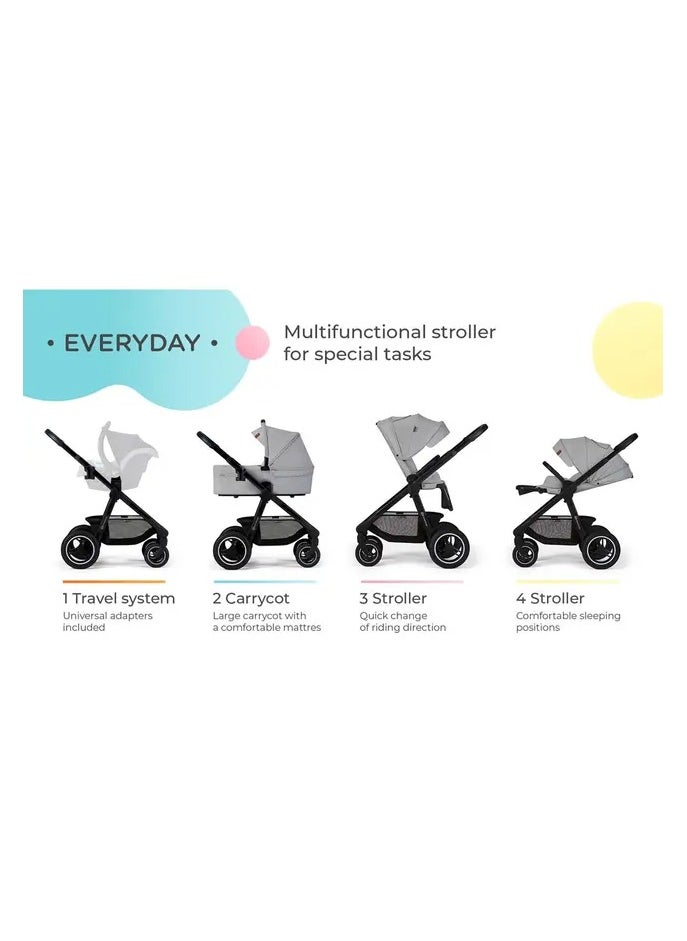 Kinderkraft -Everyday 2-in-1 Travel System - Dark Grey, Silver Frame