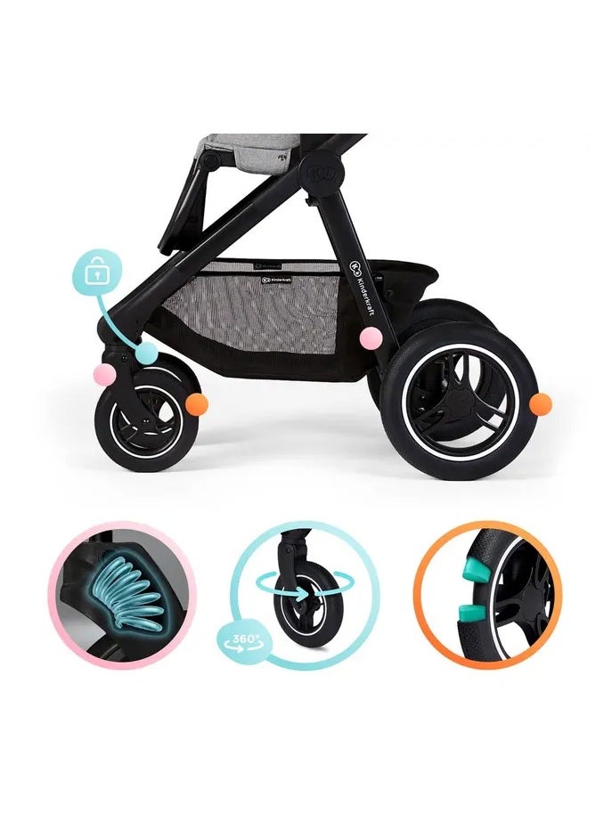 Kinderkraft -Everyday 2-in-1 Travel System - Dark Grey, Silver Frame