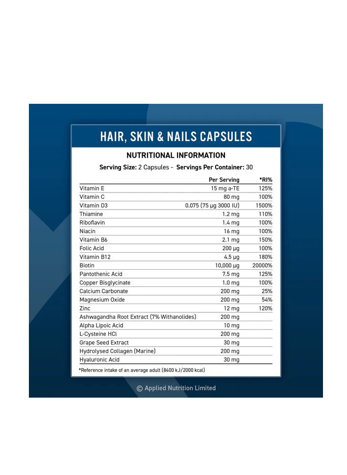 Applied Nutrition Hair, Skin & Nails – Biotin, Zinc & Marine Collagen for Youthful Appearance