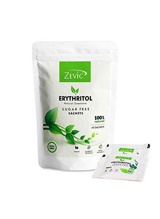 100% Natural Erythritol Sugar Free Sachets | Zero Calories Sweetener Sachets | Vegan & Keto | Sugar Substitute Sachets Diabetic Friendly - 40 Sachets