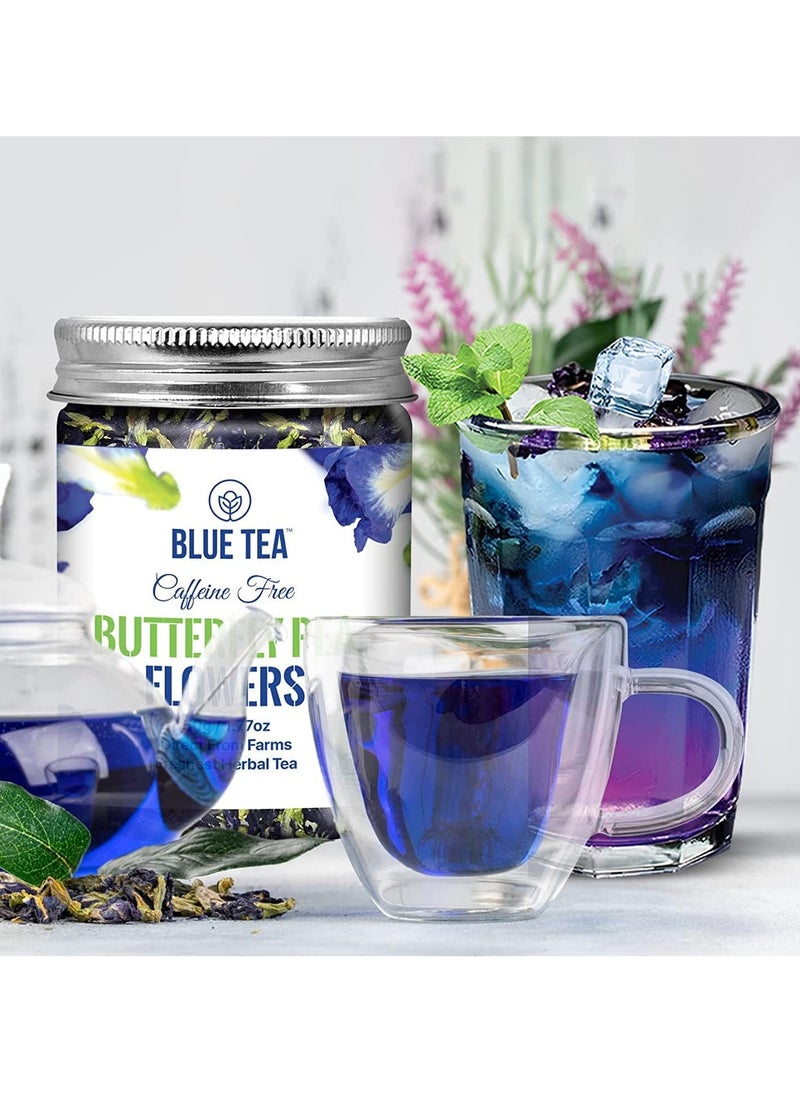 BLUE TEA - Butterfly Pea Flower - 30 Tea Bags | SUPER ANTI-OXIDANT | Aparajita - Shankhpushpi | Natural Ingredients - Flower Based - Herbal Tea - Caffeine Free - Farm Fresh - Vegan | Detox Tea | Pet Jar Packaging