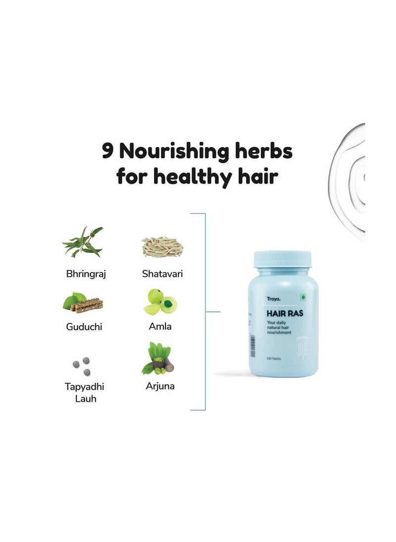 Traya Hair Ras Tablets for Women & Men, Ayurvedic Hair Vitamin Tablets for Hair Fall Control and Growth, Contains Ashwagandha, Bhringraj, Shatavari (120 Tablets)