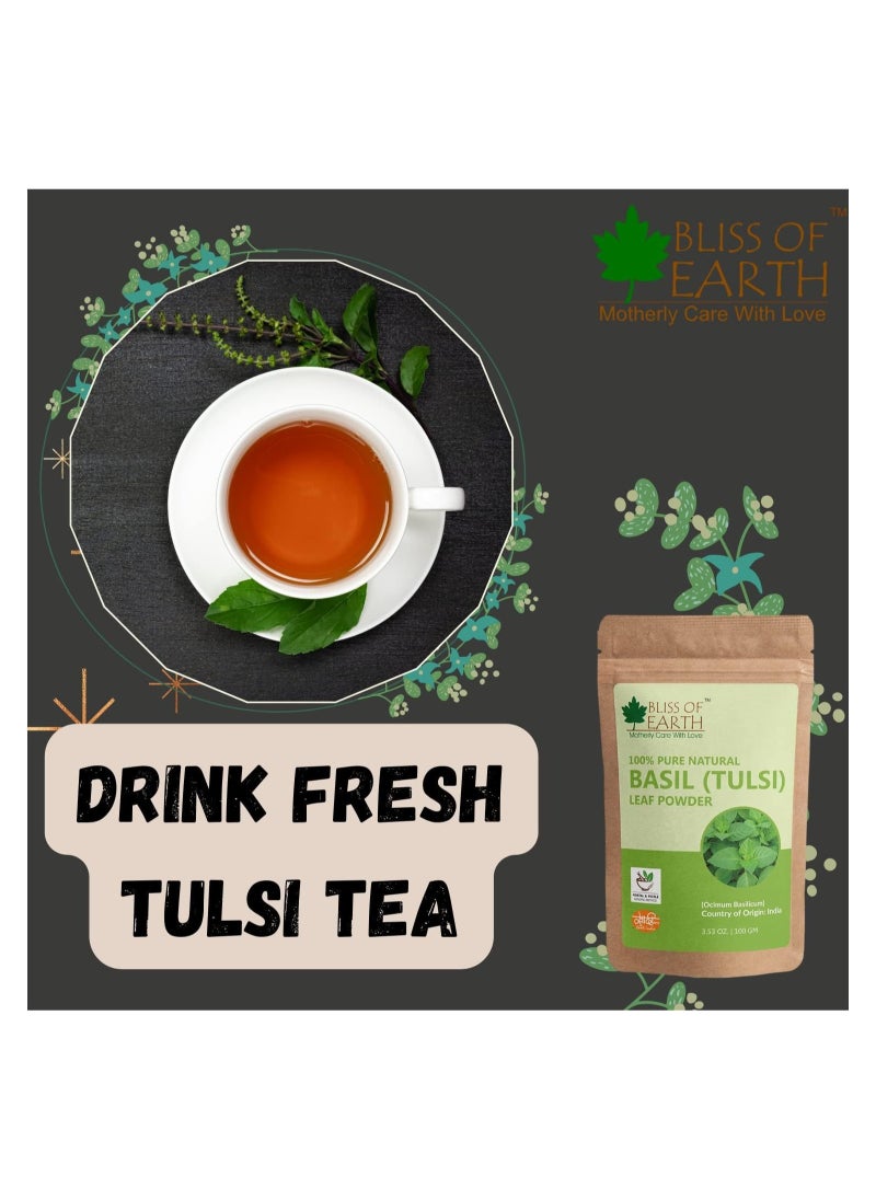 100% Pure Basil Leaves Powder Ayurvedic Tulsi Powder 100GM Great For Hair Skin Face Pack of 4
