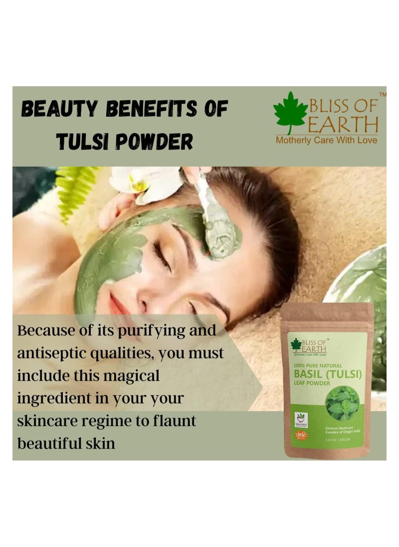 100% Pure Basil Leaves Powder Ayurvedic Tulsi Powder 100GM Great For Hair Skin Face Pack of 4