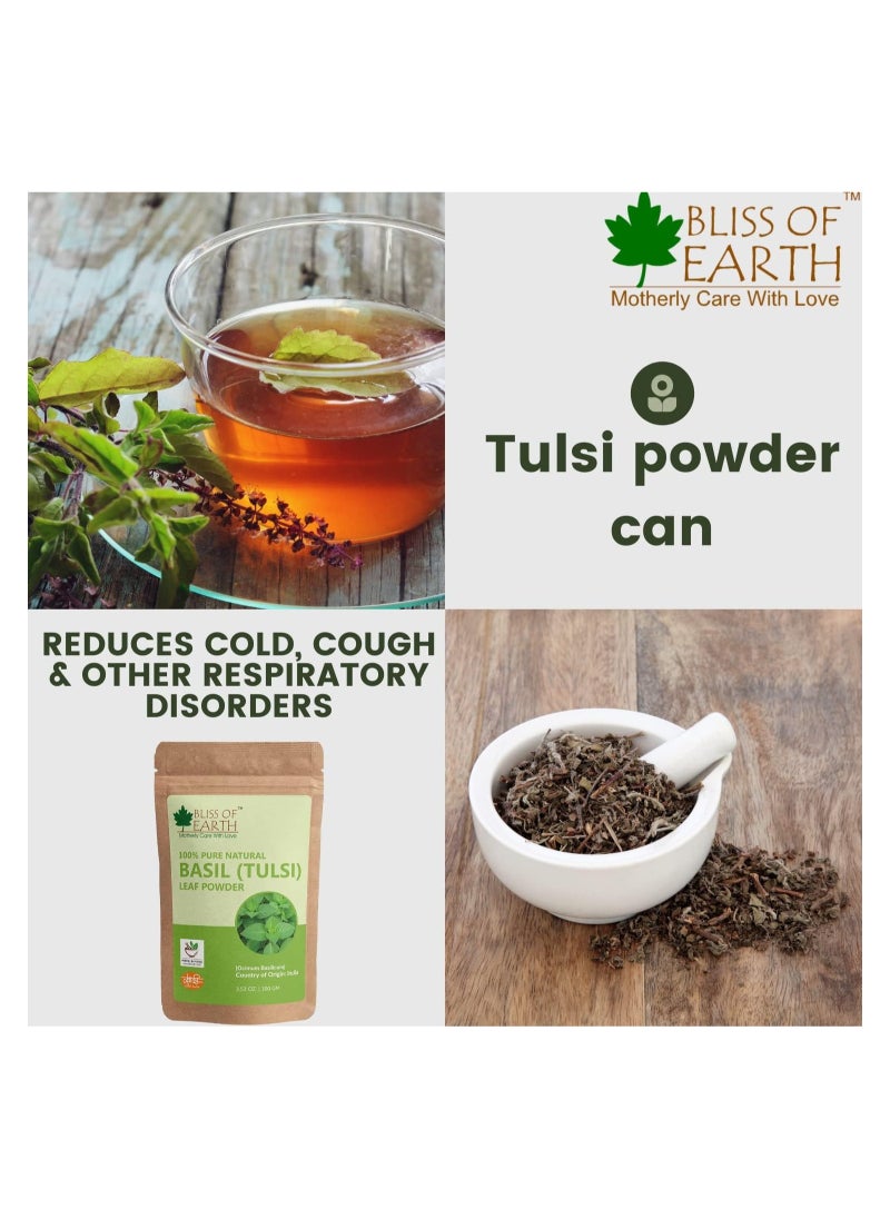 100% Pure Basil Leaves Powder Ayurvedic Tulsi Powder 100GM Great For Hair Skin Face Pack of 4