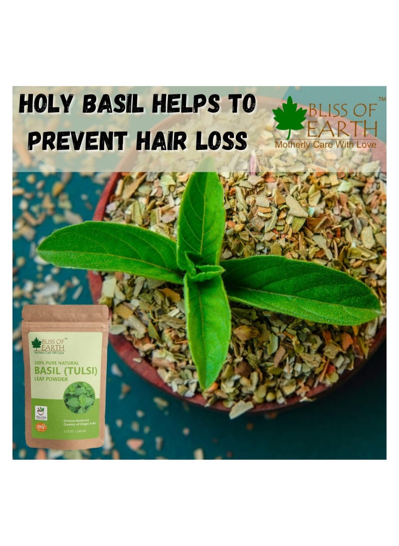 100% Pure Basil Leaves Powder Ayurvedic Tulsi Powder 100GM Great For Hair Skin Face Pack of 4