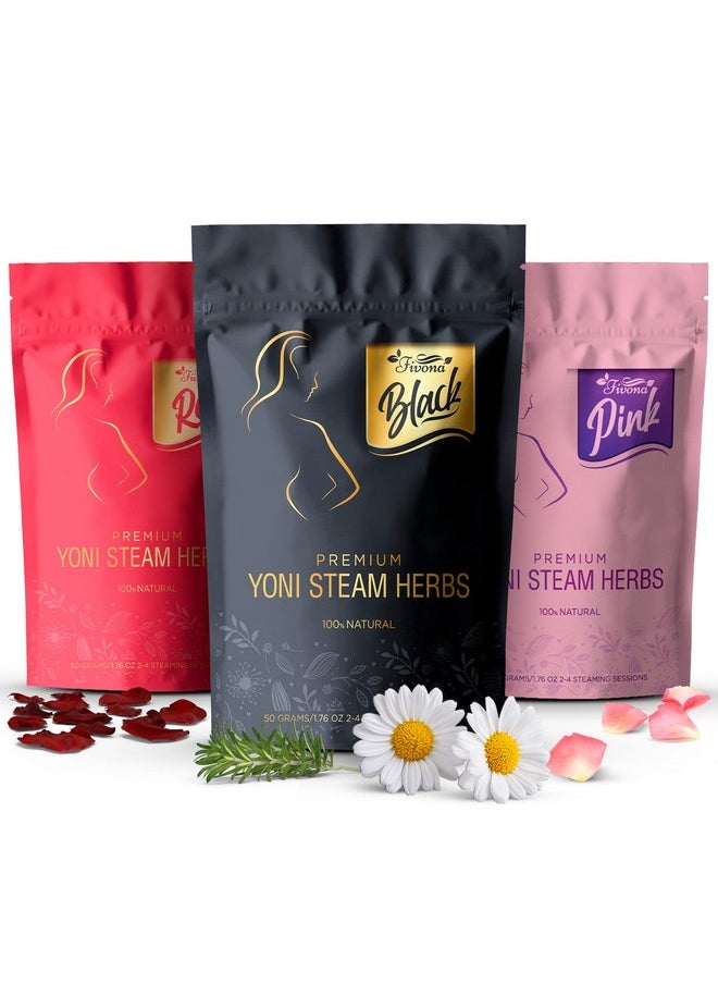 Set Of 3 Yoni Steaming Herbal Blends For V Steam - Natural Herbal Mix - 100% Pure Organic Blend - V Detox, Cleansing, Ph Balance For Women - Revitalizing & Rejuvenating Care - 6 To 12 Sessions