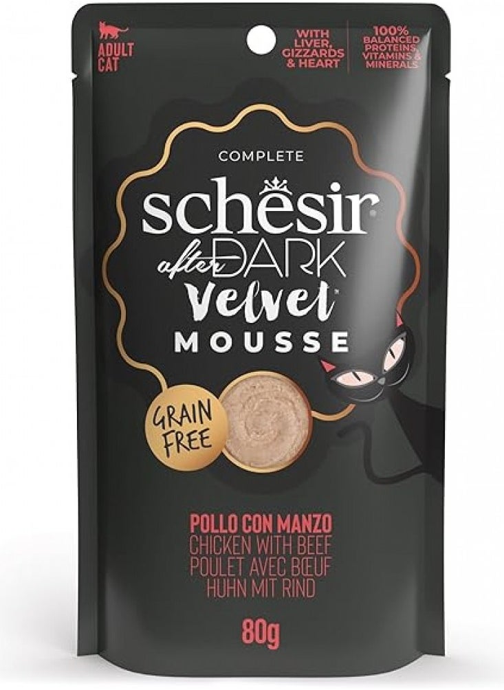 Schesir, After Dark Velvet Mousse, For Cat Wet Food - Chicken With Beef Flavor - 80g X 12pcs in 1 Box