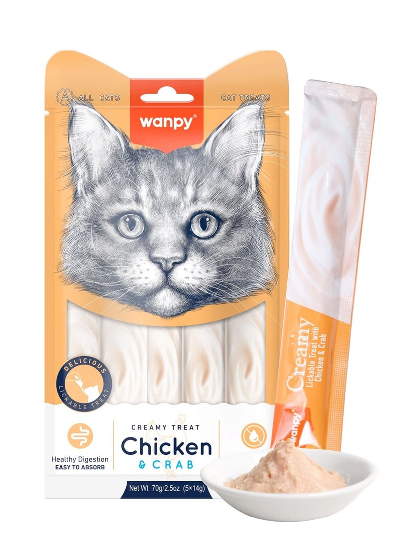 Wanpy Creamy Lickable Cat Treats Chicken&Crab (14gx5) 1Box 12pcs