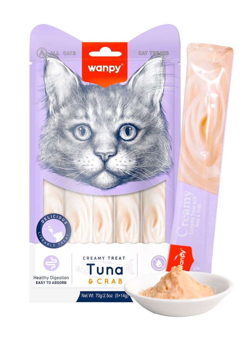 Wanpy Creamy Lickable Cat Treats Tuna&Crab (14gx5) 1Box 12pcs