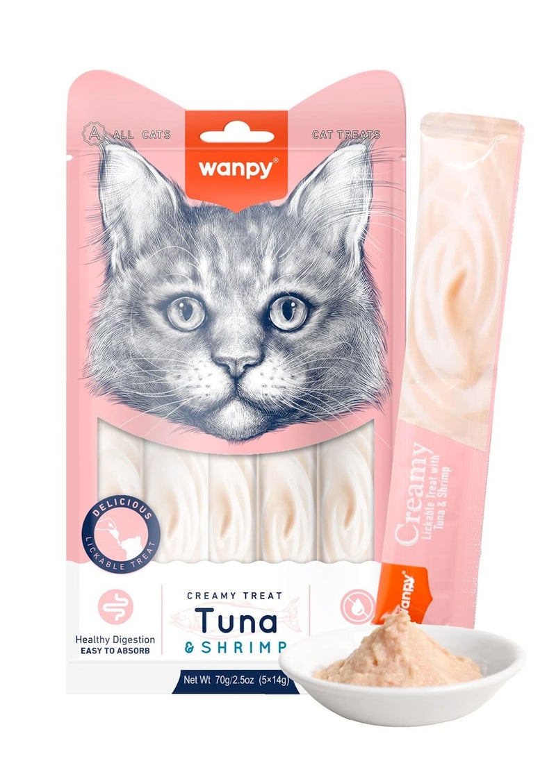 Wanpy Creamy Lickable Cat Treats Tuna & Shrimp (14gx5) 1Box 12pcs