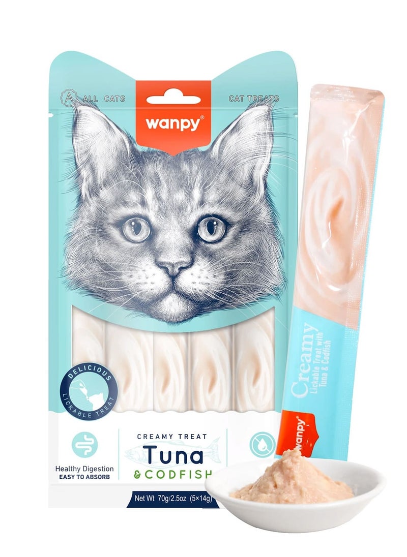Wanpy Creamy Lickable Cat Treats Tuna & Codfish (14gx5) 1Box 12pcs