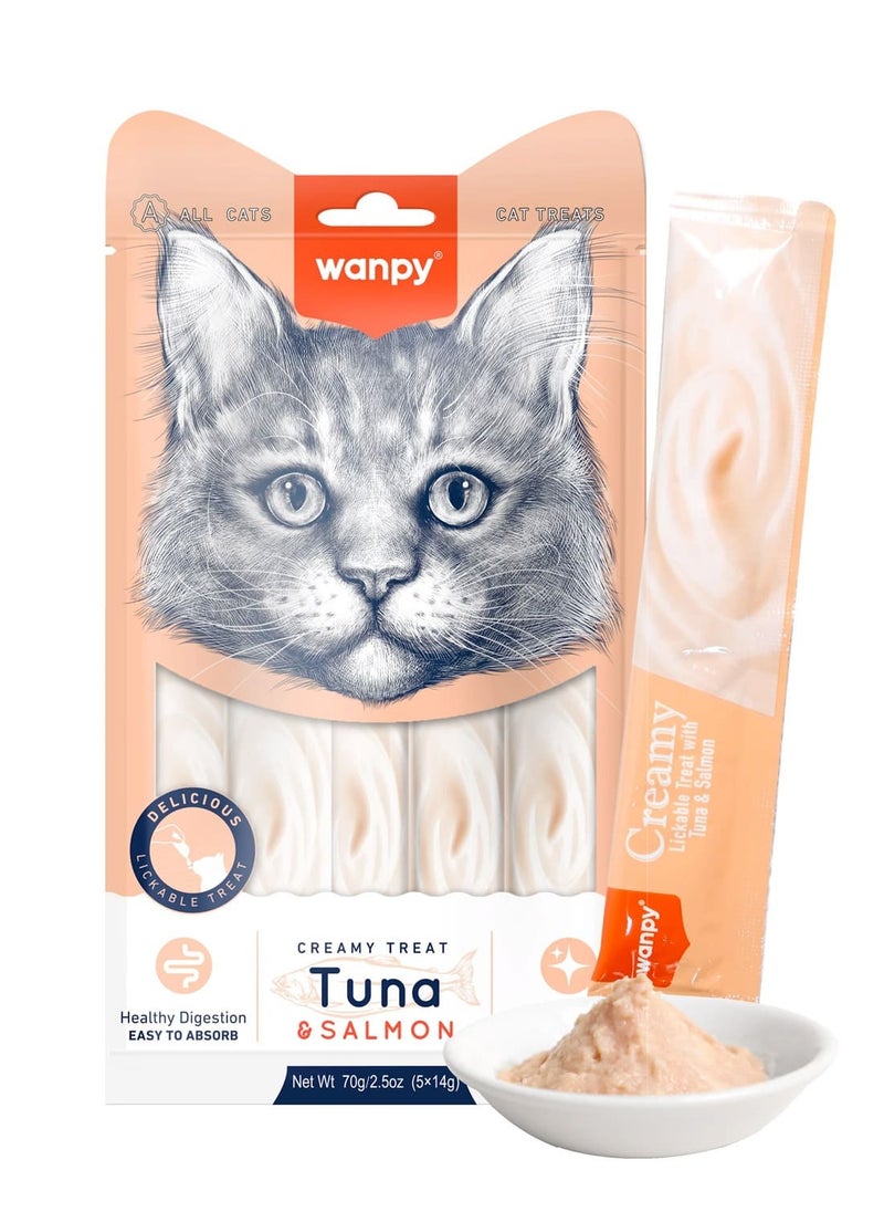 Wanpy Creamy Lickable Cat Treats Tuna & Salmon (14gx5) 1Box 12pcs