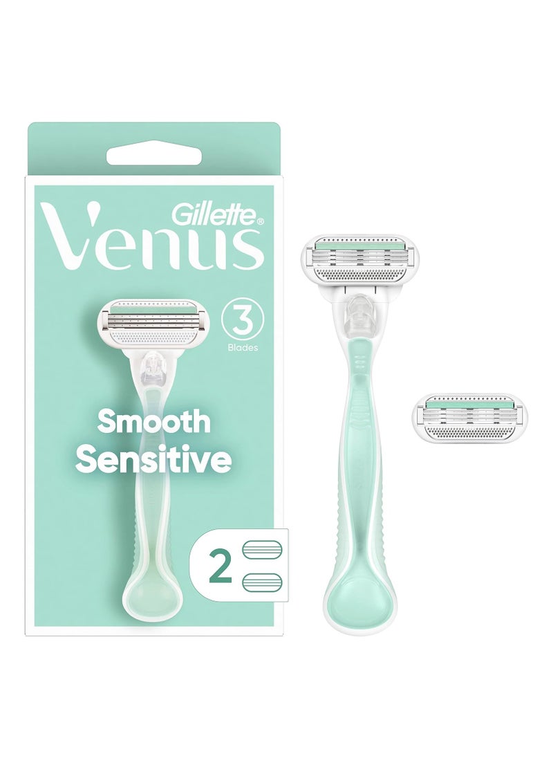 Gillette Venus Smooth Sensitive Women's Razor - 1 Handle + 2 Blade Refills