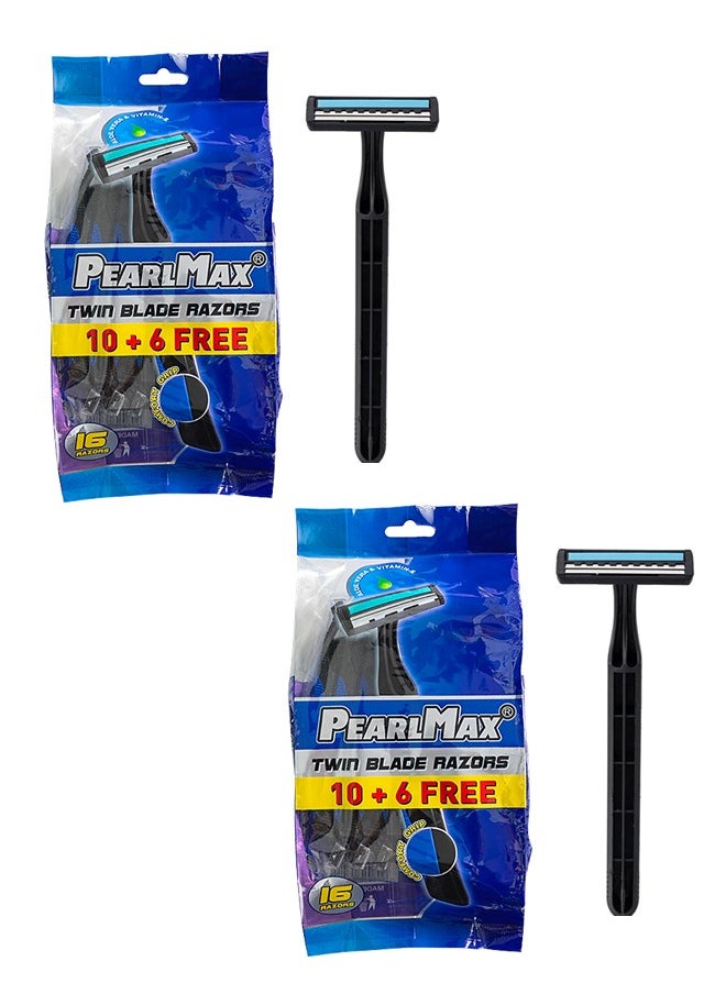 Pack of 2 PearlMax Twin Blade Razors Smooth Shave with Aloe Vera Disposable Razors for Comfort and Precision Shaving 32 Pieces